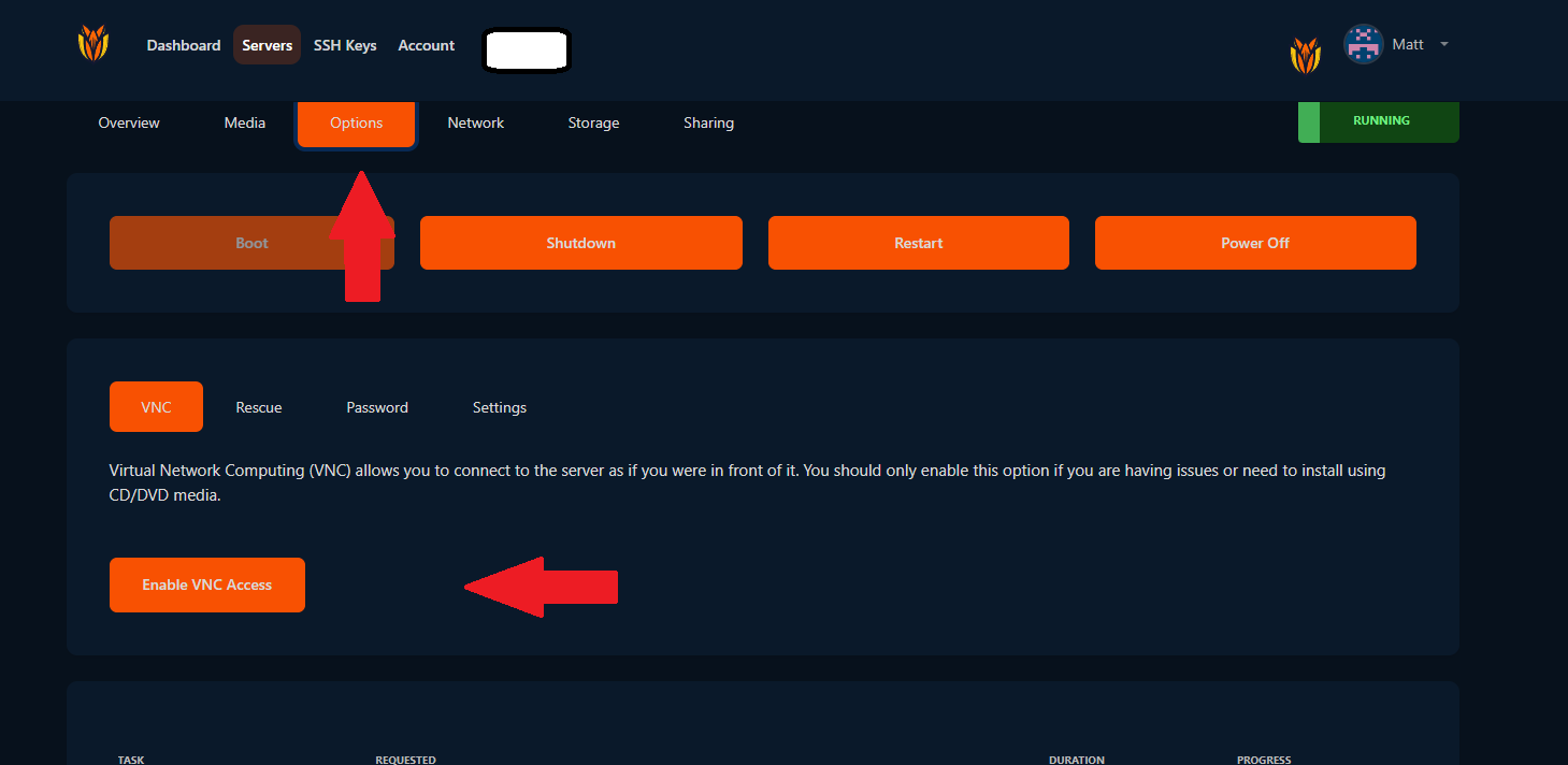 VirtFusion dashboard with a VPS selected