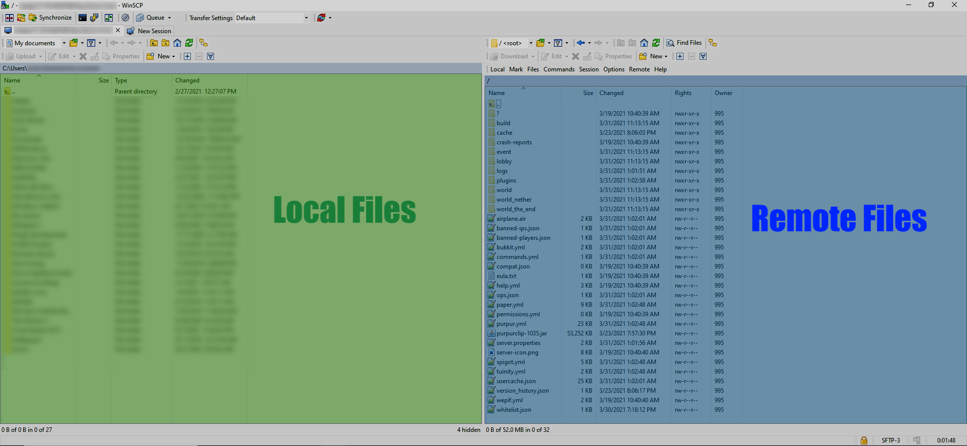 DuckPanel Settings menu with the Launch SFTP option