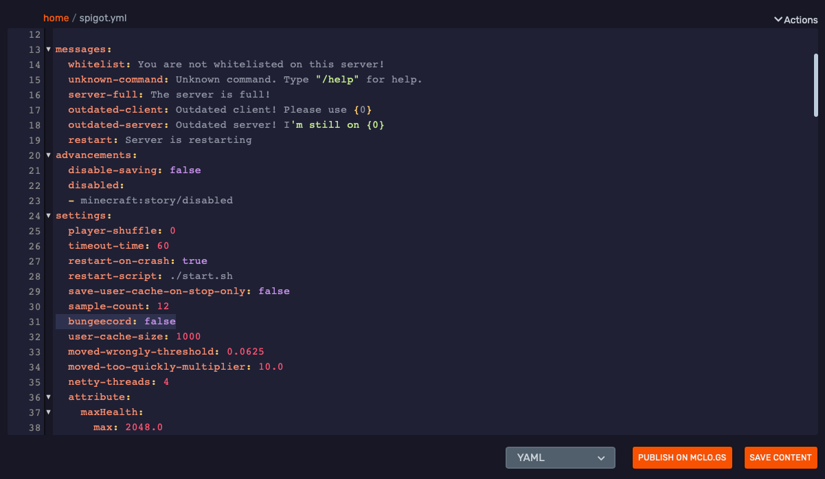 spigot.yml with BungeeCord forwarding disabled